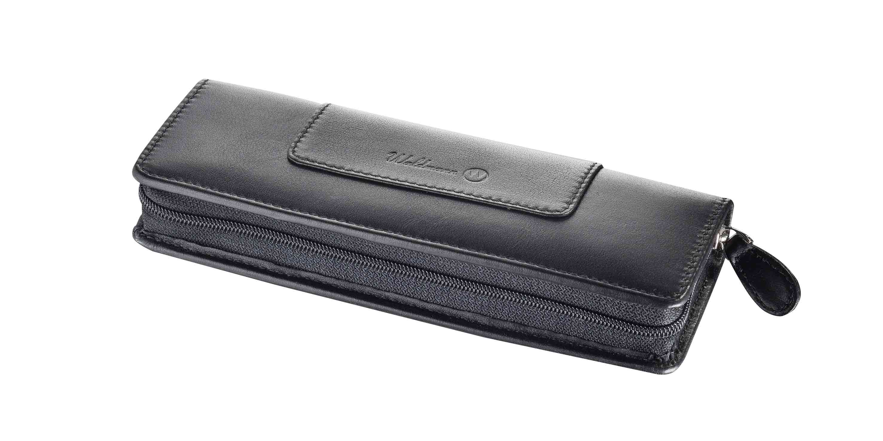 Waldmann-Etui-mit-Reissverschluss-geschlossen-case-with-zipper-closed Waldmann leather pouch with zipper for 2 writing instruments closed