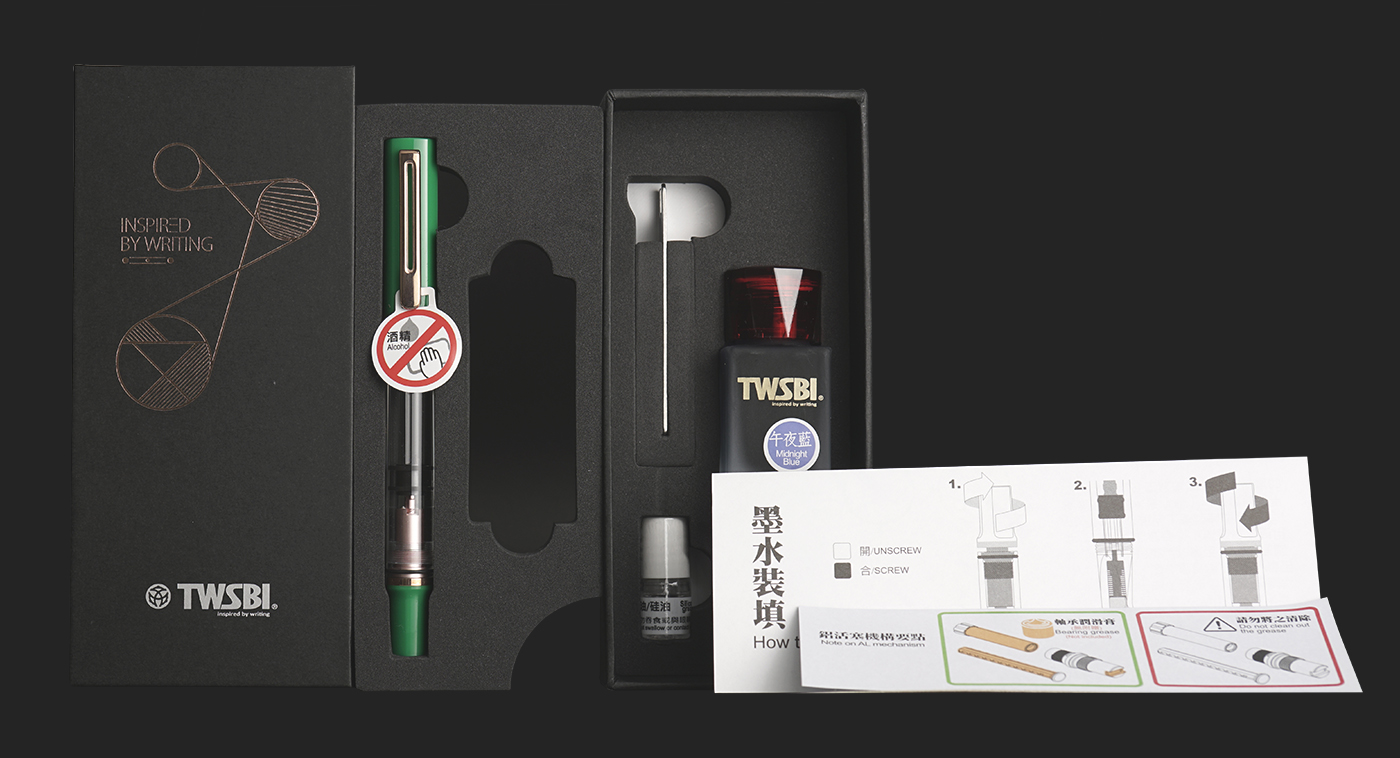 TWSBI ECO T Kolbenfüllhalter Royal Jade mit Mitternachtsblauer Tinte