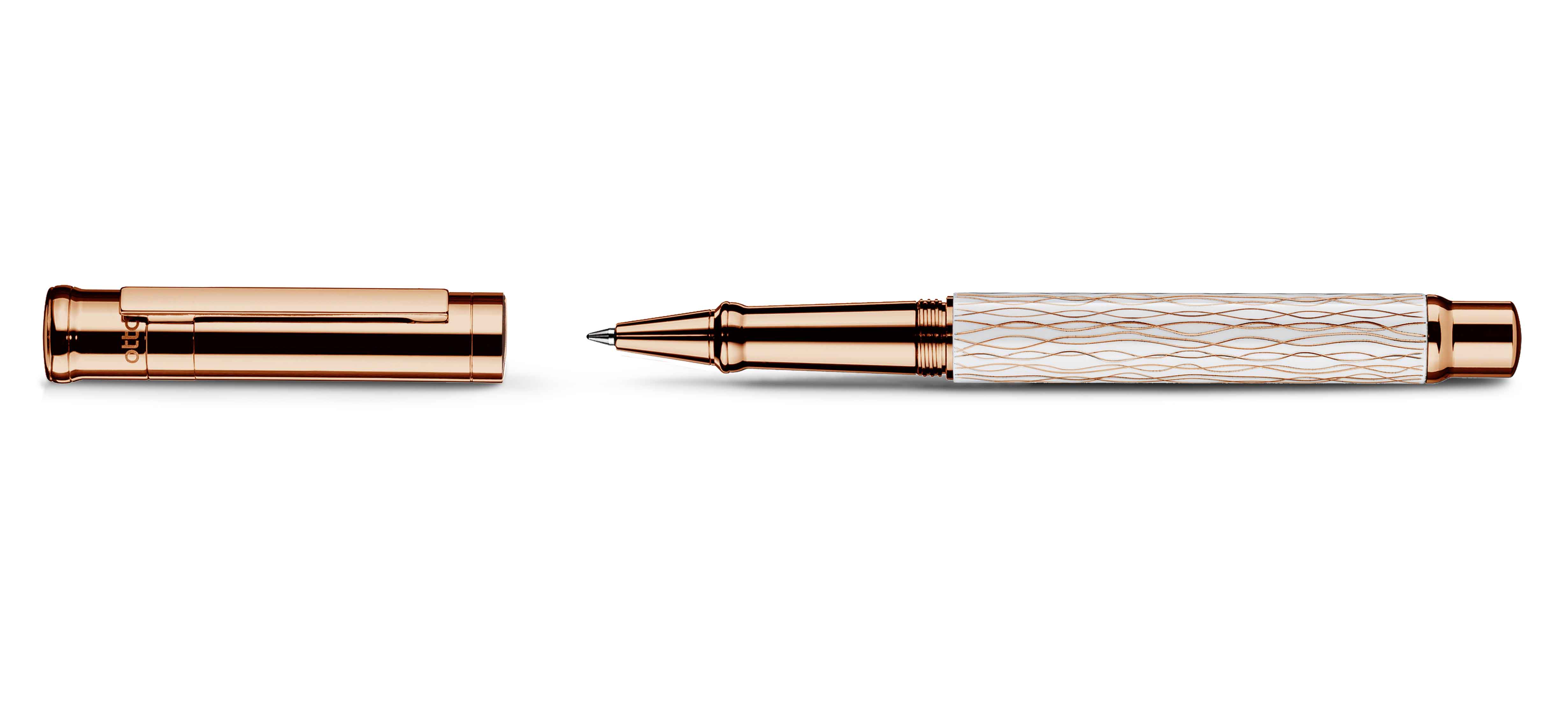 Otto Hutt Entwurf 04 Rollerball Welle Weiß Rosegold