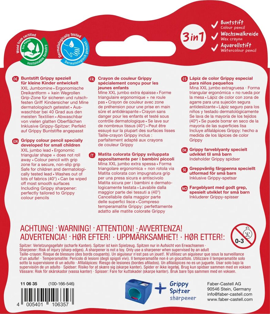 Buntstift Grippy 6er Set mit Spitzer