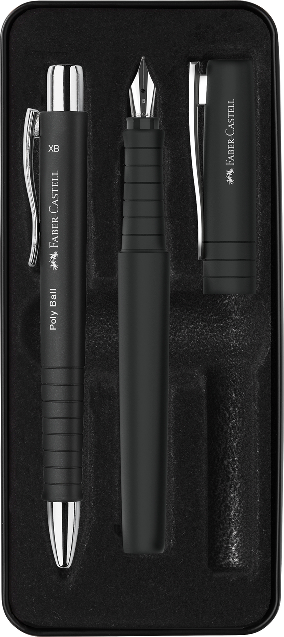 Faber-Castell Schreibset Poly Pen mit Kugelschreiber und Füller Geschenkset | Schwarz