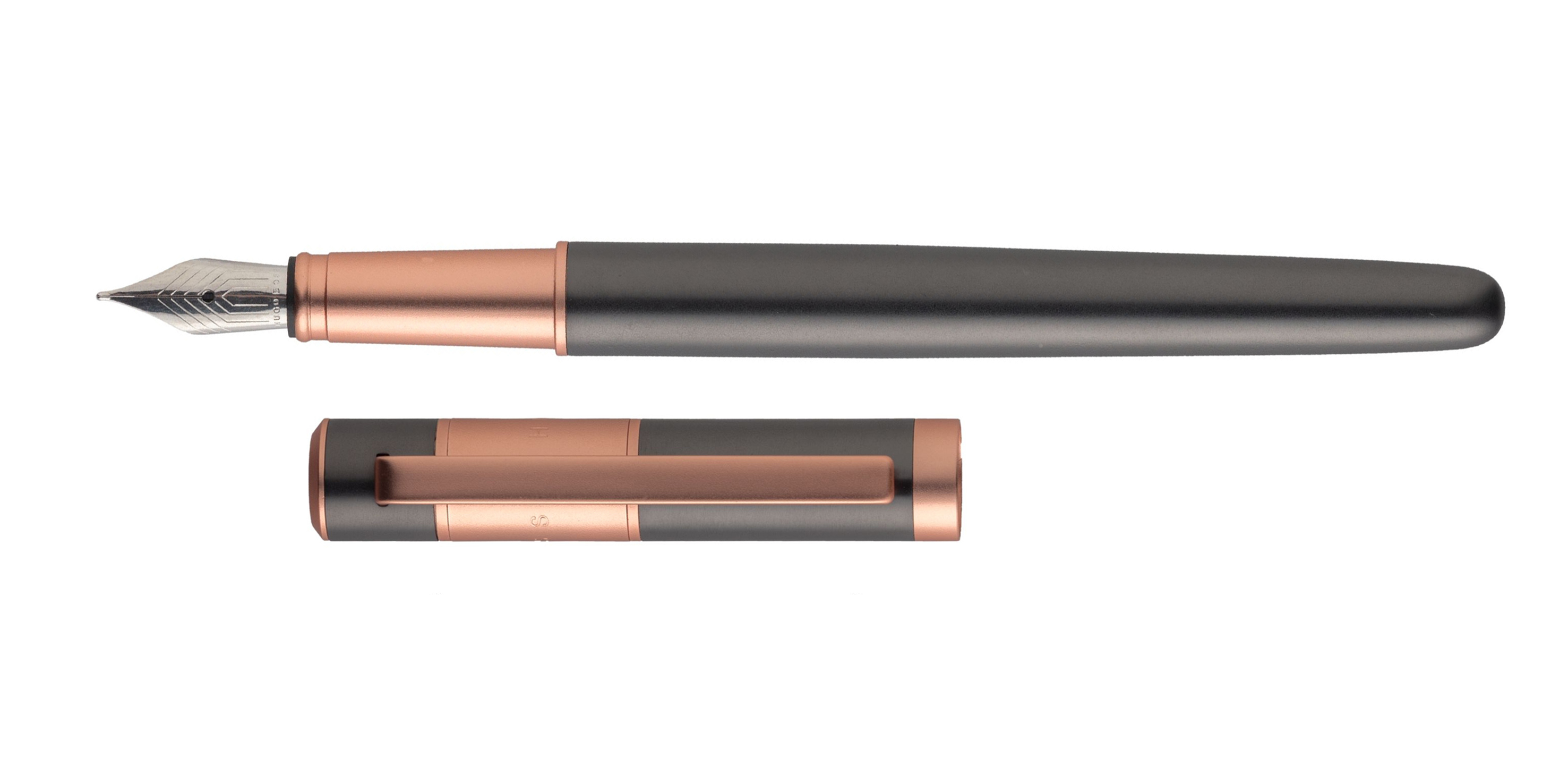 Hugo-Boss-RIBBON-F-ullhalter-Matte-Gun-Medium-fountain-pen-open Hugo Boss RIBBON Füllhalter Matte Gun Medium