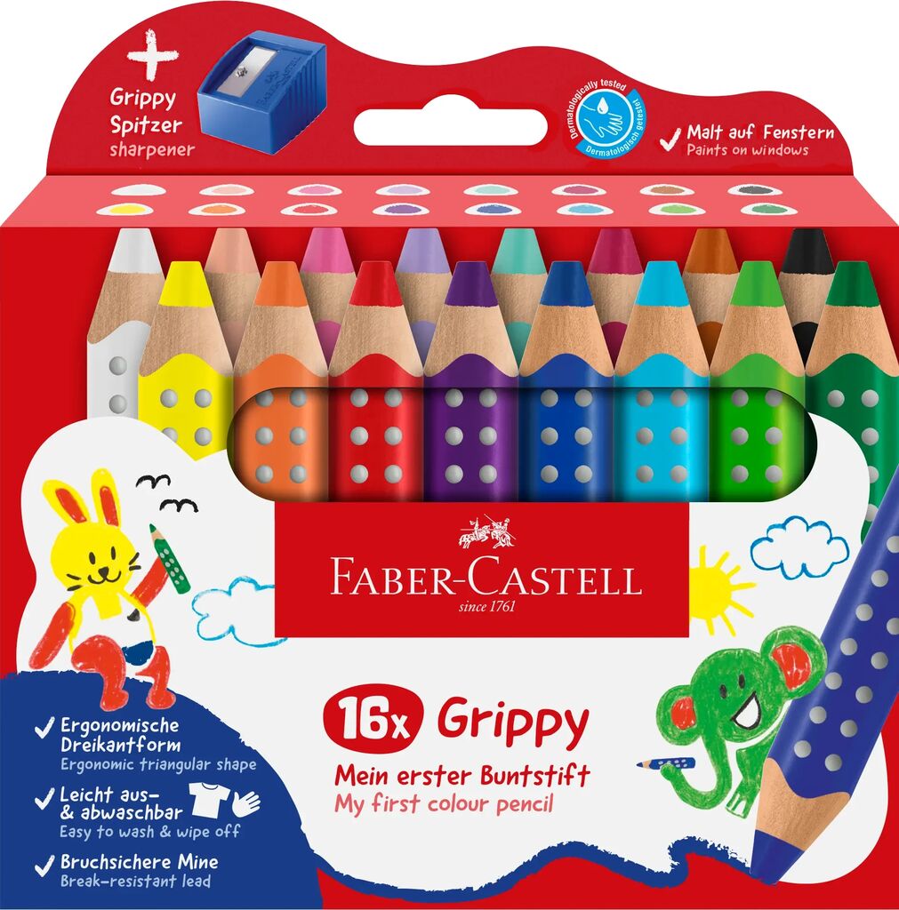 Faber-Castell Buntstift Grippy 16er Set mit Spitzer