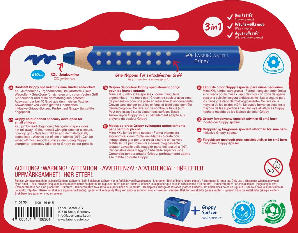 Faber-Castell Buntstift Grippy 10er Set mit Spitzer