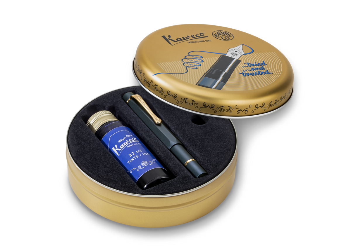 Kaweco PISTON SPORT AL Navy/Gold Kolbenfüllhalter Starter Set