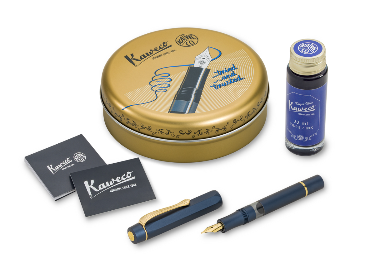 Kaweco PISTON SPORT AL Navy/Gold Kolbenfüllhalter Starter Set