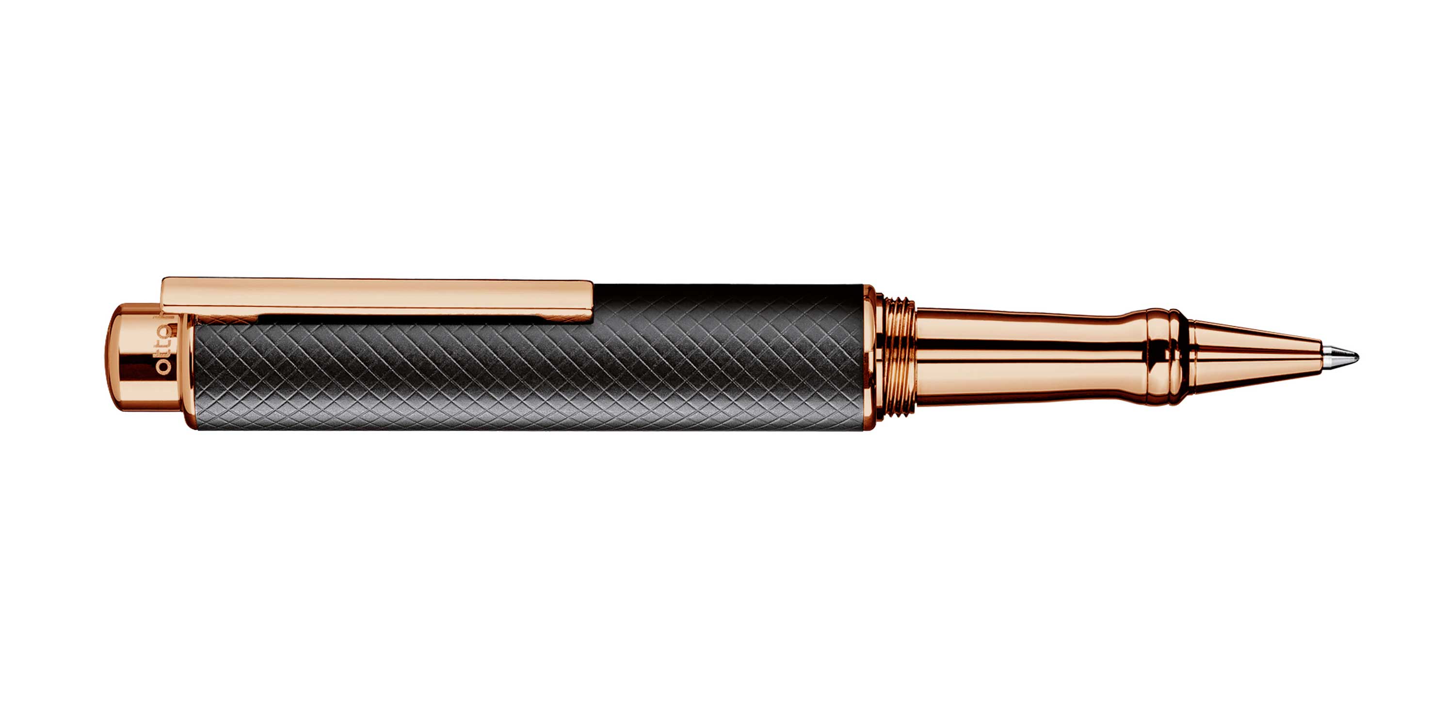 Otto-Hutt-Entwurf05-Kugelschreiber-Rosegold-aufgesteckt-ballpen Otto Hutt Entwurf 05 Kugelschreiber Karo Schwarz Rosegold Kappe aufgesteckt