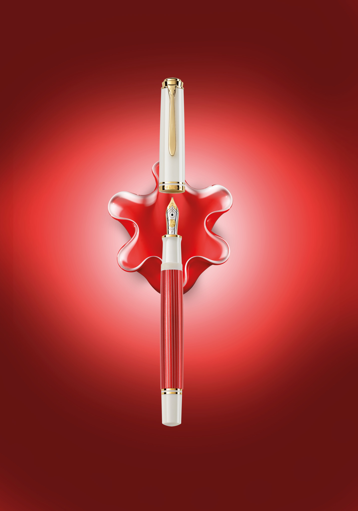 Pelikan Kolbenfüllhalter Souverän® 600 Rot-Weiß im Sonderetui