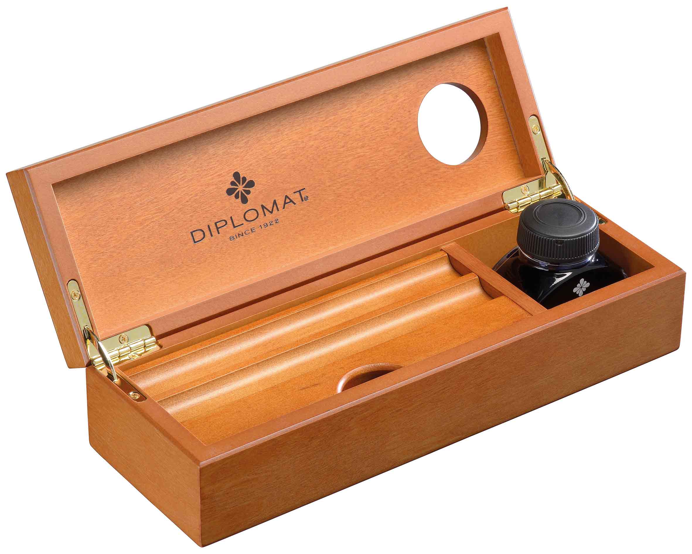 Diplomat-Edelholzkassette-Kirsche-precious-wooden-case-cherrywood Diplomat precious wooden case cherrywood with ink pot