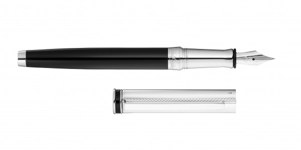 diseño línea/grano negro pluma estilográfica plata de ley Waldmann Edelfeder plumín F fino 